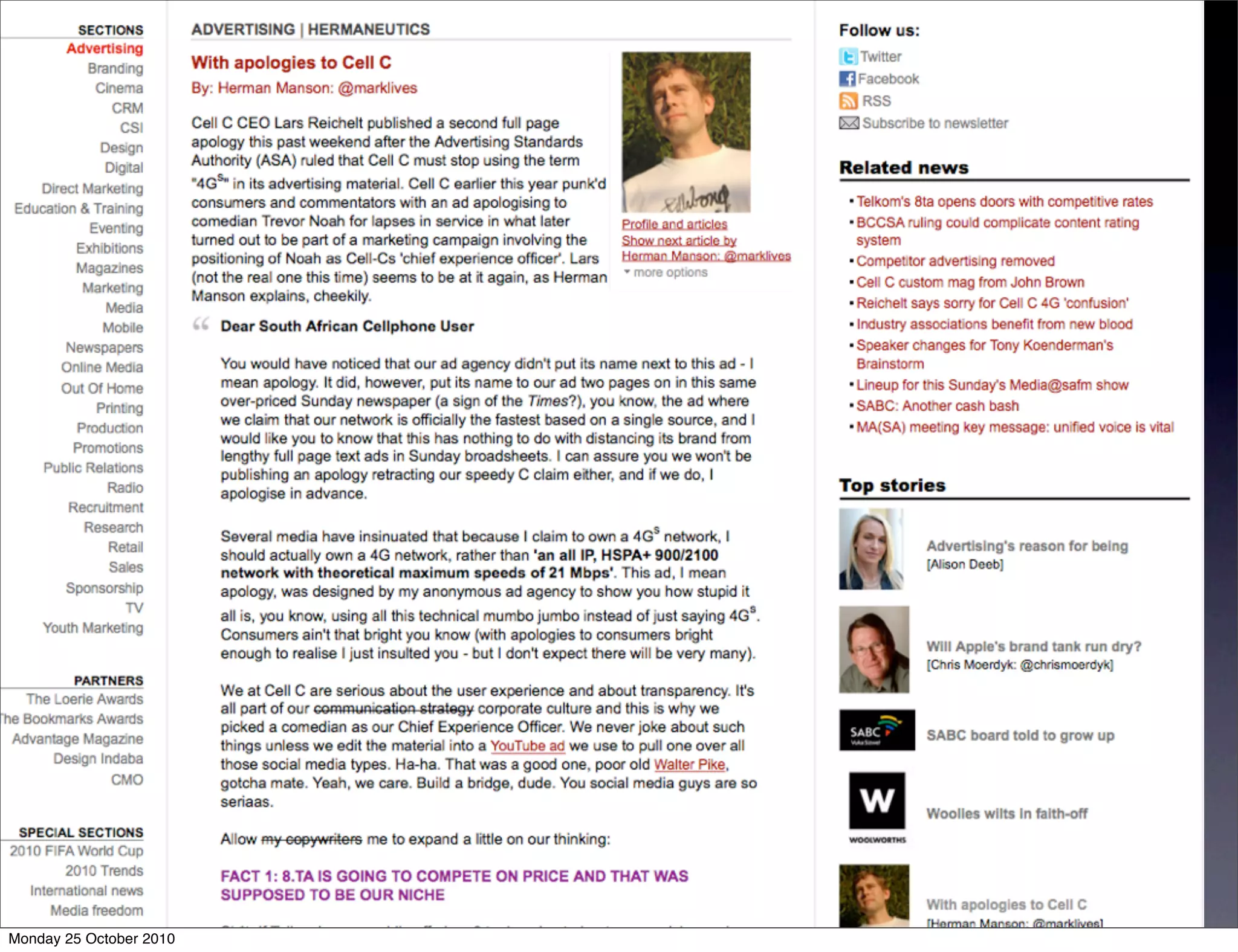 Monday 25 October 2010
 