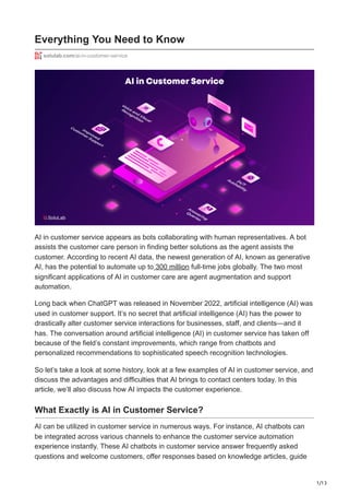 The Role of AI in Customer Service - SoluLab | PDF