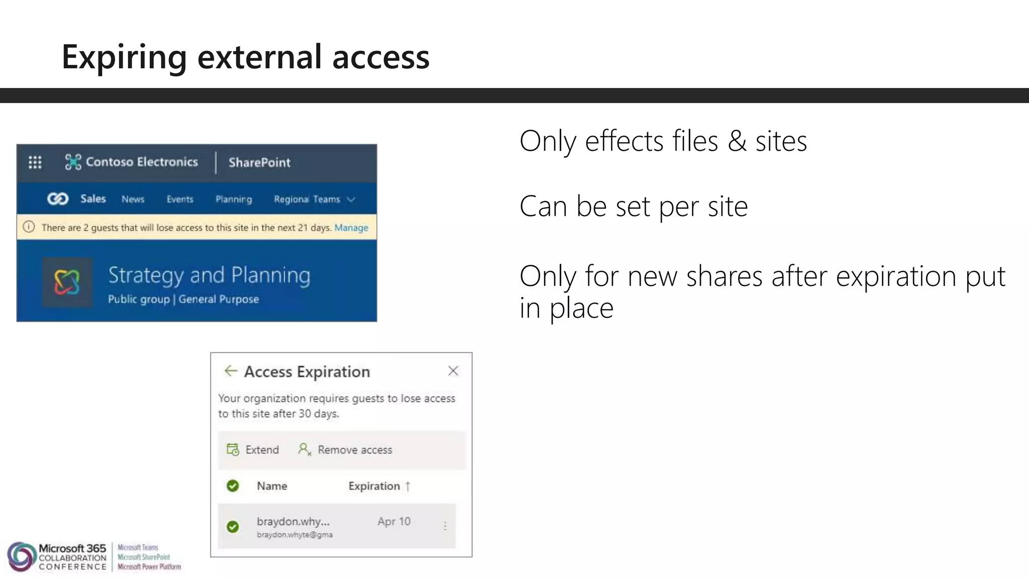 Only effects files & sites
Can be set per site
Only for new shares after expiration put
in place
 