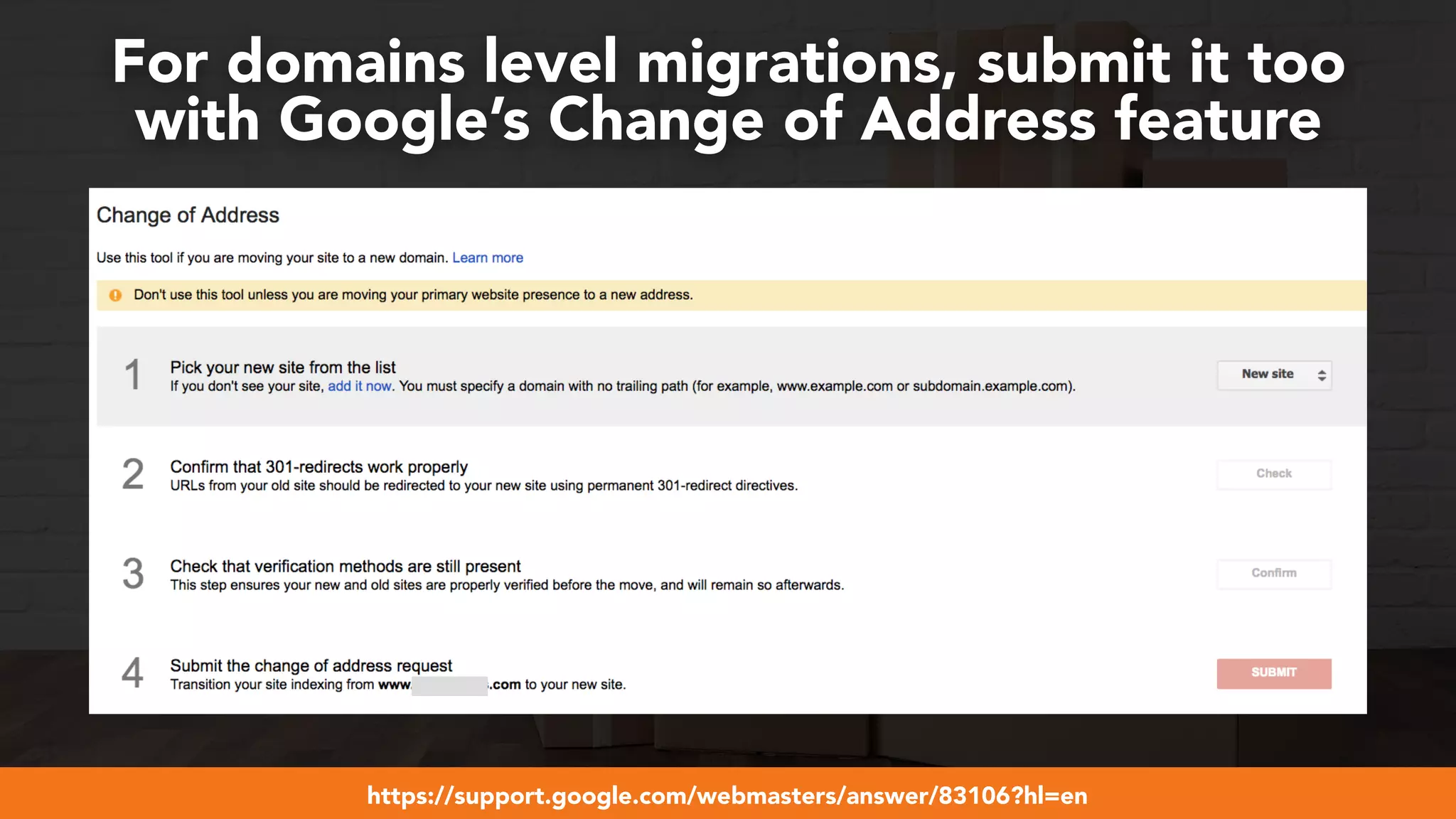 #webmigrations at #smssyd19 by @aleyda from @orainti
For domains level migrations, submit it too  
with Google’s Change of Address feature
https://support.google.com/webmasters/answer/83106?hl=en
 