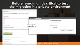 #webmigrations at #smssyd19 by @aleyda from @orainti
Before launching, it’s critical to test  
the migration in a private environment
 