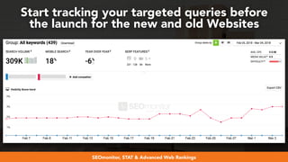 #webmigrations at #smssyd19 by @aleyda from @orainti
Start tracking your targeted queries before  
the launch for the new and old Websites
SEOmonitor, STAT & Advanced Web Rankings
 