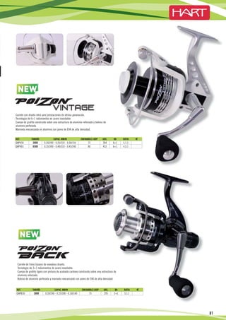 6




       NEW
         W

     Carrete con diseño retro pero prestaciones de última generación.
     Tecnología de 6+1 rodamientos en acero inoxidable.
     Cuerpo de grafito construido sobre una estructura de aluminio reforzado y bobina de
     aluminio perforada.
     Manivela mecanizada en aluminio con pomo de EVA de alta densidad.


     REF.          TAMAÑO              CAPAC. MM/M               CM/HANDLE LOOP      GRS.      BB    RATIO    €
     QHPV30         3000       0.20/290 - 0.25/210 - 0.30/155          72            284       6+1   5.1:1
     QHPV65         6500       0.35/390 - 0.40/310 - 0.45/240          80            433       6+1   4.5:1




        NEW
          W


      Carrete de freno trasero de novedoso diseño.
      Tecnología de 3+1 rodamientos de acero inoxidable.
      Cuerpo de grafito ligero con pintura de acabado carbono construido sobre una estructura de
      aluminio reforzado.
      Bobina de aluminio perforada y manivela mecanizado con pomo de EVA de alta densidad.


      REF.          TAMAÑO              CAPAC. MM/M               CM/HANDLE LOOP        GRS.    BB   RATIO    €
      QHPB30            3000    0.20/240 - 0.25/200 - 0.30/140          75              295    3+1    5.1:1




                                                                                                                          81

10                  9                                8                              7                         6   5   4
 