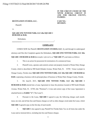 Eviction Complaint Square 1 | PDF