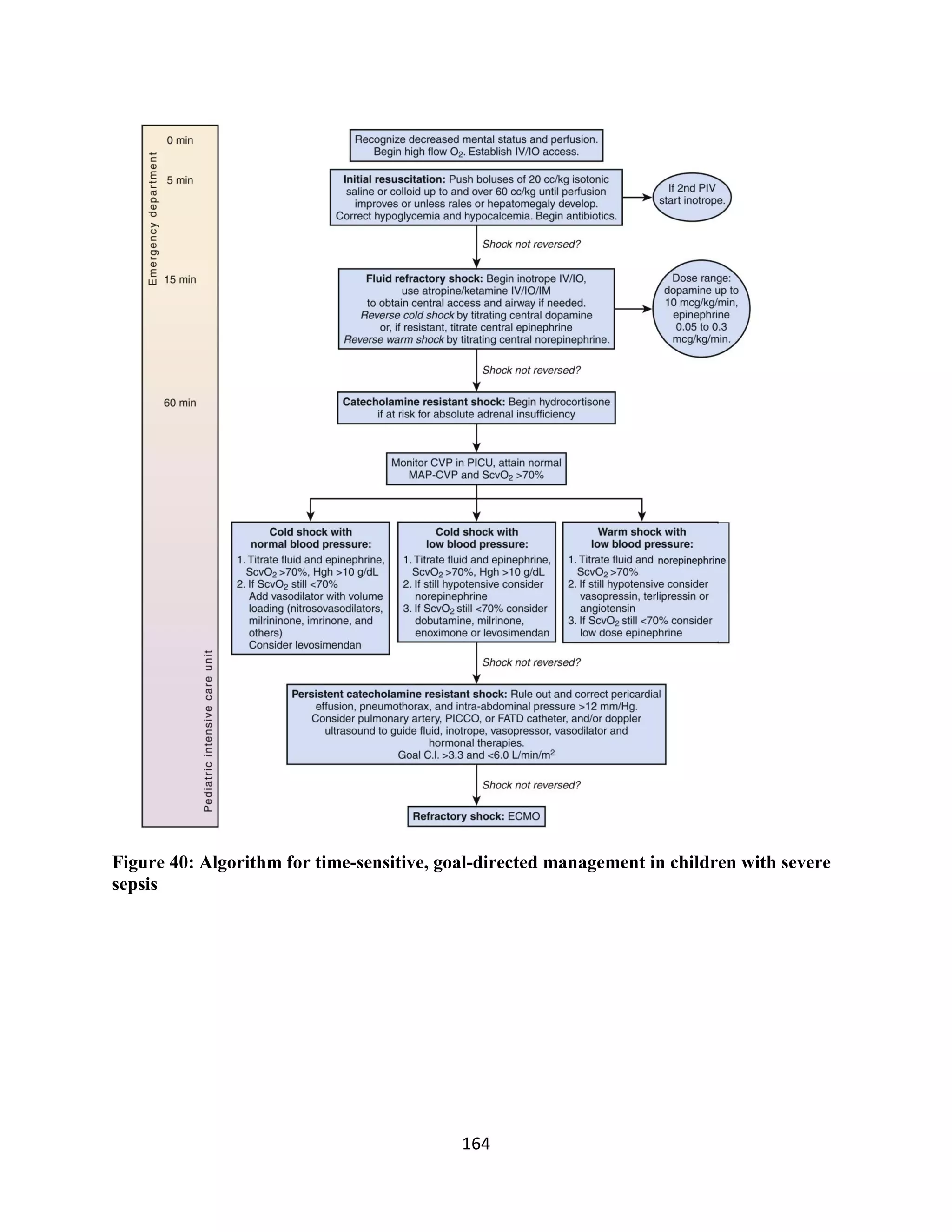 164
Figure 40: Algorithm for time-sensitive, goal-directed management in children with severe
sepsis
 