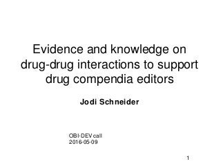 Evidence and knowledge on
drug-drug interactions to support
drug compendia editors
Jodi Schneider
1
OBI-DEV call
2016-05-09
 