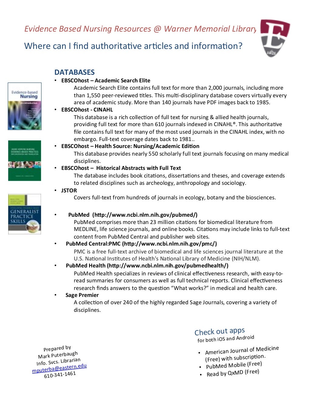 Evidencebased Nursing Resources Warner Memorial Library