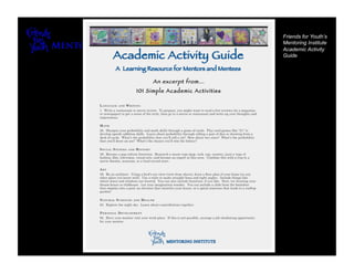 Friends for Youth’s
Mentoring Institute
Academic Activity
Guide
 