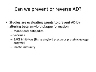 Evidence based treatment approaches for prevention of dementia | PPTX