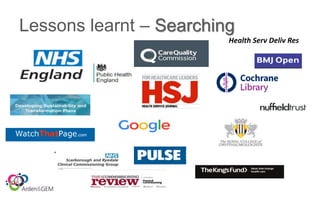 Lessons learnt – Searching
Health Serv Deliv Res
 