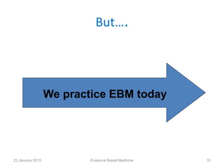 But….
We practice EBM today
23 January 2015 10Evidence Based Medicine
 