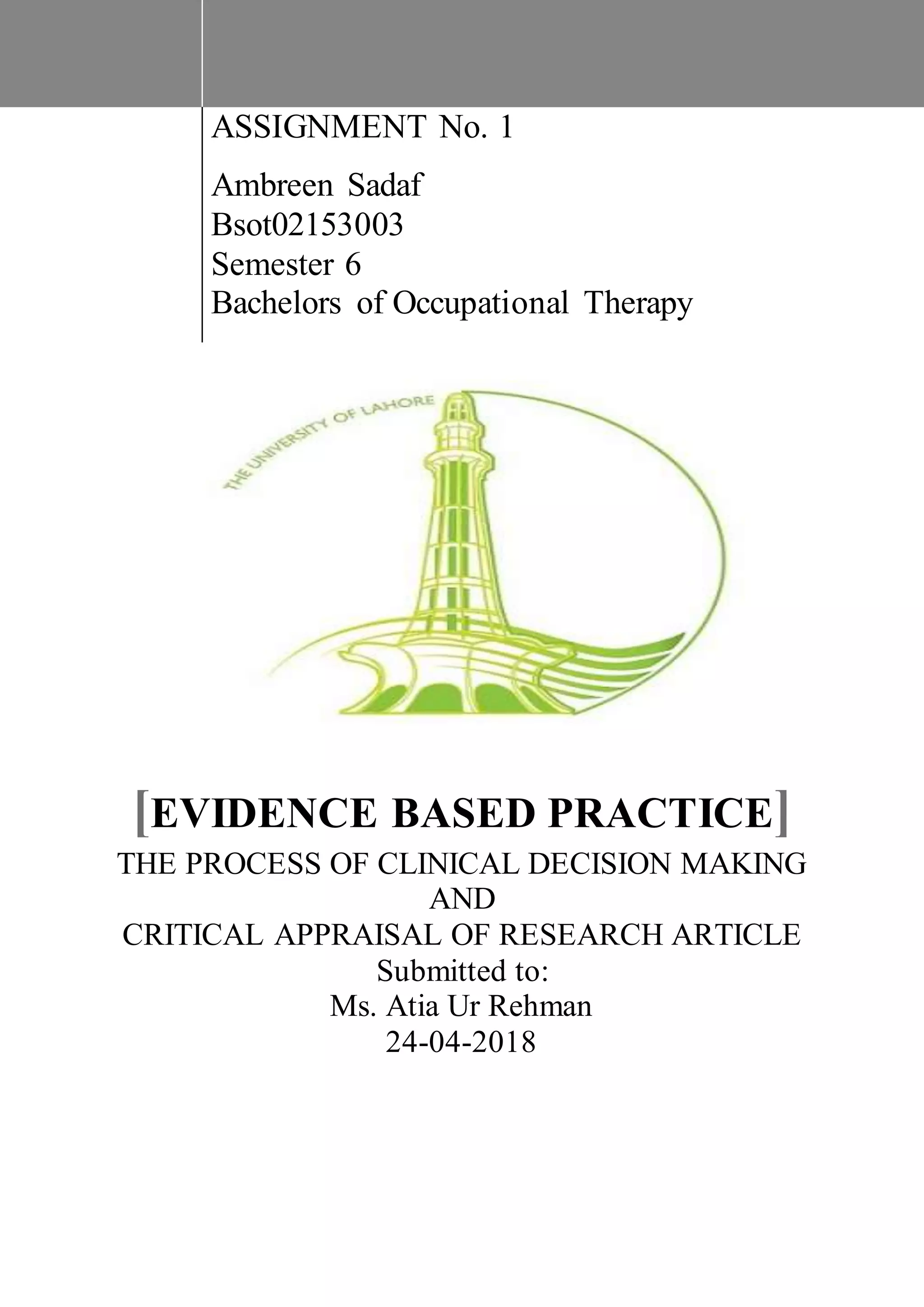 Evidence based practice. the process of decision making | PDF