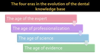 The age of the expert
The age of professionalization
The age of science
The age of evidence
 