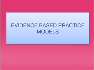 EVIDENCE BASED PRACTICE
MODELS
 