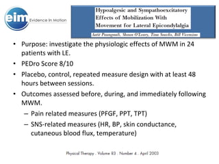 Evidence For Manual Therapy Interventions For Lateral Elbow Pain