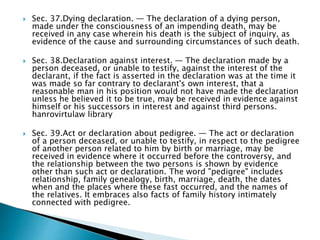 Death Declaration EVIDENCE POWERPOINT LECTURE REVIEWER FOR LAW STUDES | PPT