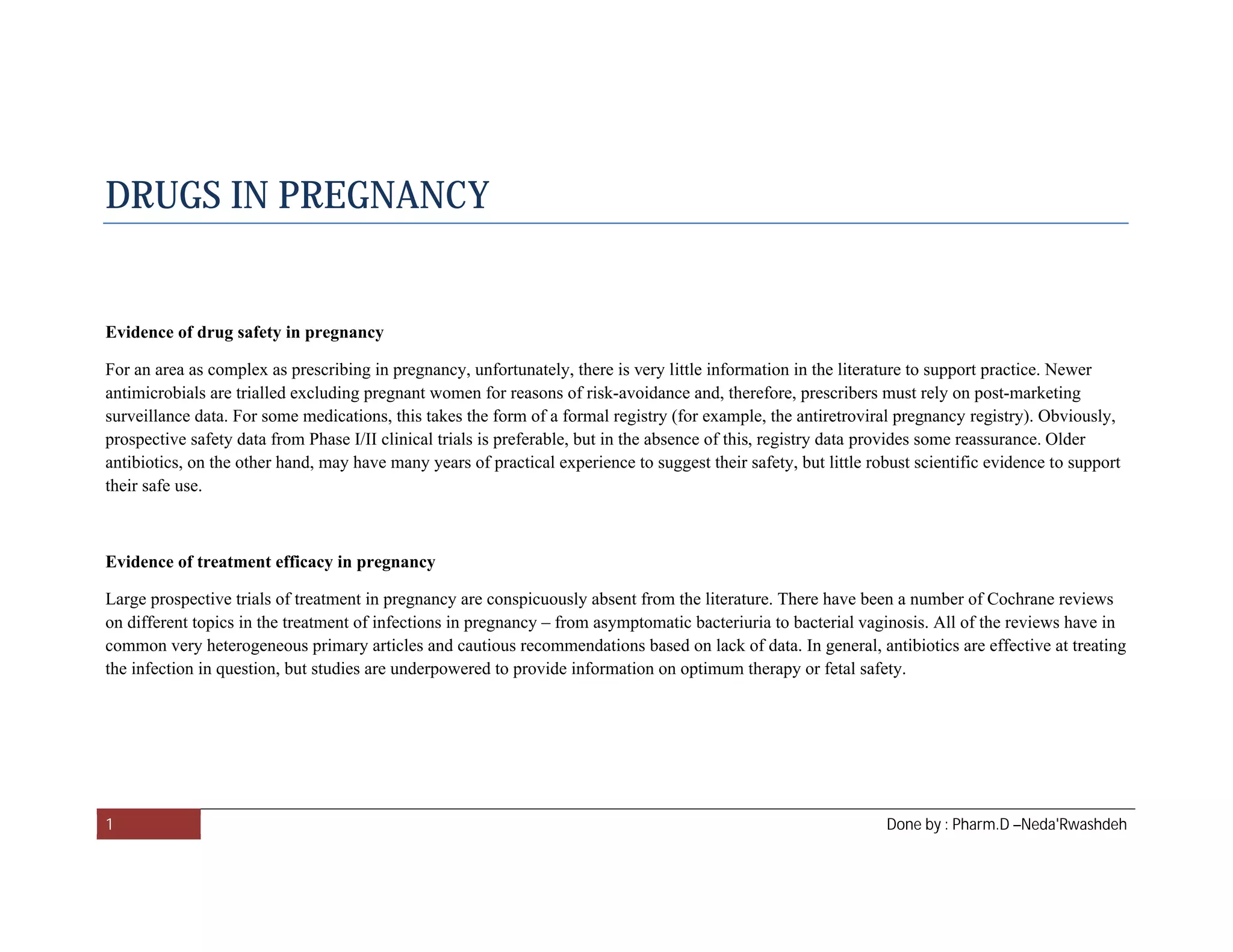Fresh Look at Evidence Of Drug Safety In Pregnancy Pdf
