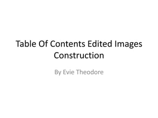 Table Of Contents Edited Images
Construction
By Evie Theodore
 
