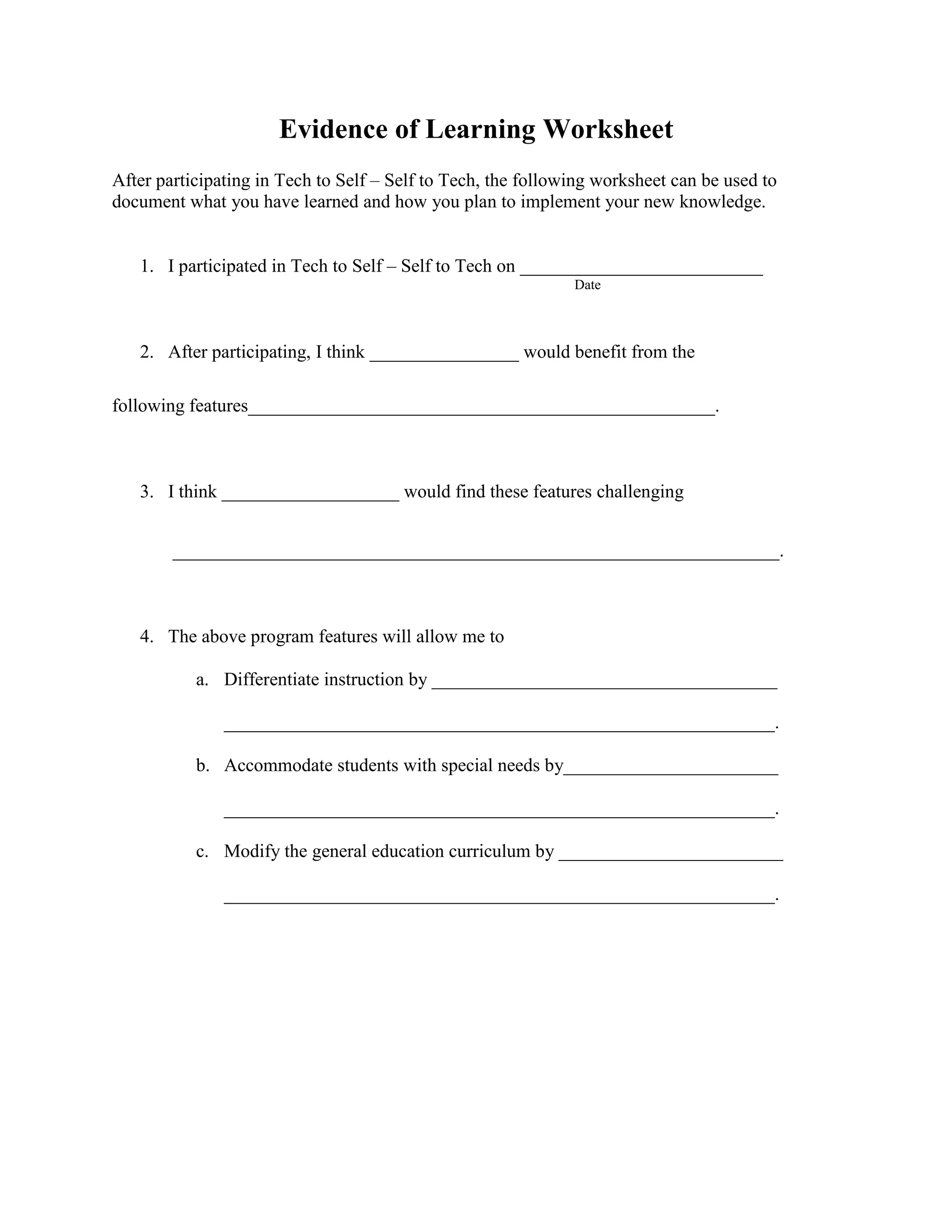 Learning Evidence Output Evidence of learning worksheet | DOCX