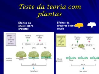 Teste da teoria com
      plantas
Efeitos da     Efeitos da
anuais sobre   arbustos sobre
arbustos       anuais
 