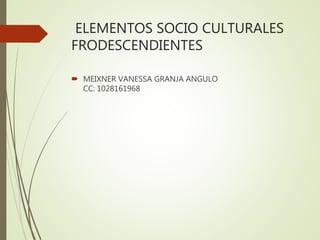 ELEMENTOS SOCIO CULTURALES
FRODESCENDIENTES
 MEIXNER VANESSA GRANJA ANGULO
CC: 1028161968
 