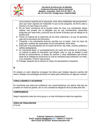 Secretaría de Educación de Medellín
Institución Educativa Barrio Santander
Medellín –Colombia. Calle 78 C Nº 104 F - 78
Ni...