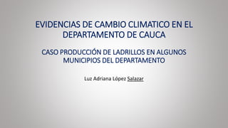 EVIDENCIAS DE CAMBIO CLIMATICO EN EL
DEPARTAMENTO DE CAUCA
CASO PRODUCCIÓN DE LADRILLOS EN ALGUNOS
MUNICIPIOS DEL DEPARTAMENTO
Luz Adriana López Salazar
 