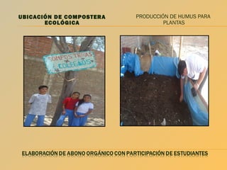 UBICACIÓN DE COMPOSTERA
ECOLÓGICA

PRODUCCIÓN DE HUMUS PARA
PLANTAS

 