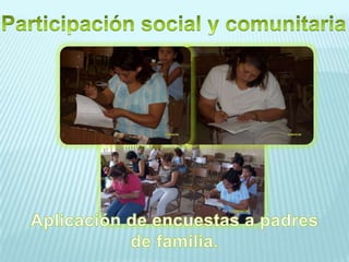 Participación social y comunitariaAplicación de encuestas a padres de familia.