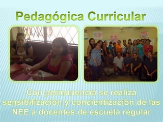 Pedagógica CurricularCon permanencia se realiza sensibilización y concientización de las NEE a docentes de escuela regular