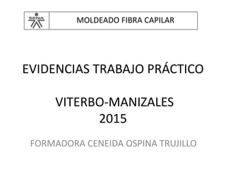 EVIDENCIAS TRABAJO PRÁCTICO
VITERBO-MANIZALES
2015
FORMADORA CENEIDA OSPINA TRUJILLO
MOLDEADO FIBRA CAPILAR
 