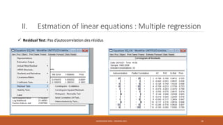 II. Estmation of linear equations : Multiple regression
 Residual Test: Pas d’autocorrelation des résidus
NASREDDINE DRIDI : TRAINING 2021 18
 