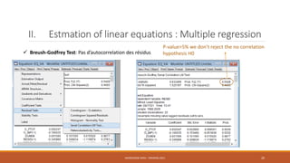 II. Estmation of linear equations : Multiple regression
 Breush-Godfrey Test: Pas d’autocorrelation des résidus
P-value>5% we don’t reject the no correlation
hypothesis H0
NASREDDINE DRIDI : TRAINING 2021 20
 