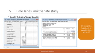 V. Time series: multivariate study
 Causality Test : View/Granger Causality
NASREDDINE DRIDI : TRAINING 2021 59
We accept the
hypothesis of
causality from
M3 to IPC
 