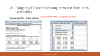 VI. Targeting ECModels for long-term and short-term
prediction
 Cointegration Test : Test de johanson
Existence of at least two cointegration relations
NASREDDINE DRIDI : TRAINING 2021 67
 