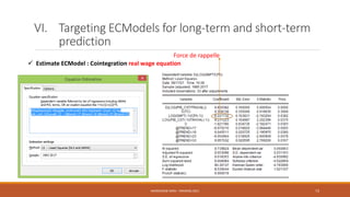 VI. Targeting ECModels for long-term and short-term
prediction
 Estimate ECModel : Cointegration real wage equation
Force de rappelle
NASREDDINE DRIDI : TRAINING 2021 73
 