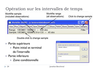 Opération sur les intervalles de temps




    Partie supérieure
       Point initial et terminal
        de l’intervalle
    Partie inferieure
       Zone conditionnelle

    24                              Jonathan Benchimol
 