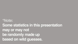 *Note:
Some statistics in this presentation
may or may not
be randomly made up
based on wild guesses.
 