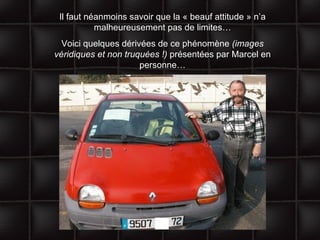 Il faut néanmoins savoir que la « beauf attitude » n’a malheureusement pas de limites… Voici quelques dérivées de ce phénomène  (images véridiques et non truquées !)  présentées par Marcel en personne… 