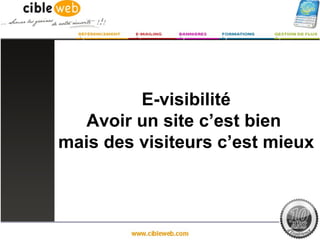 E-visibilité
   Avoir un site c’est bien
mais des visiteurs c’est mieux
 