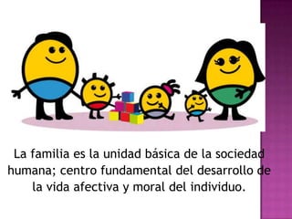 La familia es la unidad básica de la sociedad
humana; centro fundamental del desarrollo de
    la vida afectiva y moral de...