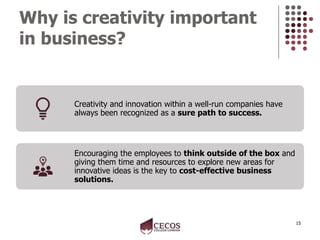 Why is creativity important
in business?
15
Creativity and innovation within a well-run companies have
always been recogni...