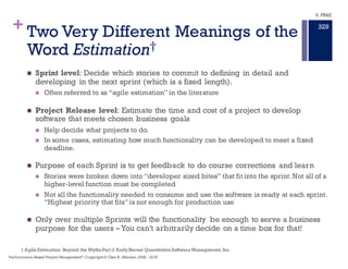 +
Estimating about unraveling the interconnections between Cost,
Schedule, Risk, and Technical Performance to produce a credible
estimate of how long, how much, and what will be produced from
the project. Then use these estimates in a Close Loop control
system to increase the Probability of Success
Estimating is Not About Guessing
Performance–Based Project Management®
, Copyright© Glen B. Alleman, 2002 - 2016
325
 