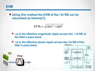 EVM
 Let’s inject a LTE Downlink Signal (with Subcarrier
Modulation = 64QAM, Source Power = 0 dBm) into a
filter[1] :
Fil...
