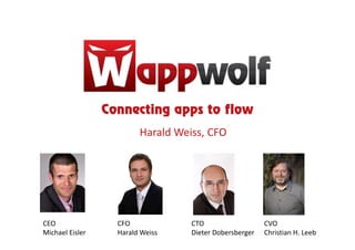 Connecting apps to flow
                         Harald Weiss, CFO




CEO                CFO             CTO                   CVO
Michael Eisler     Harald Weiss    Dieter Dobersberger   Christian H. Leeb
 