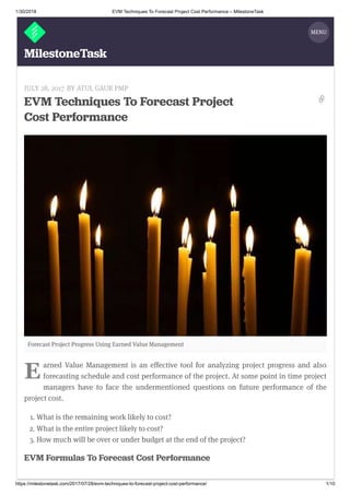 EVM Techniques To Forecast Project Cost Performance