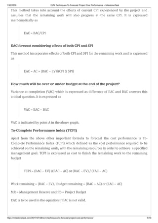 EVM Techniques To Forecast Project Cost Performance