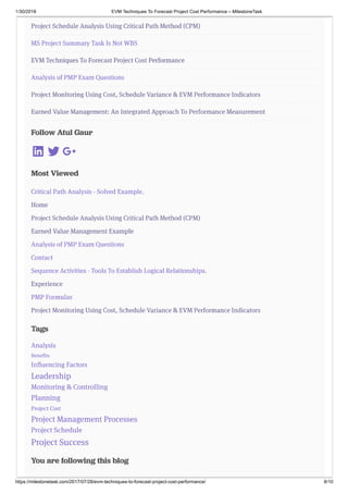 EVM Techniques To Forecast Project Cost Performance