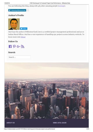 EVM Techniques To Forecast Project Cost Performance