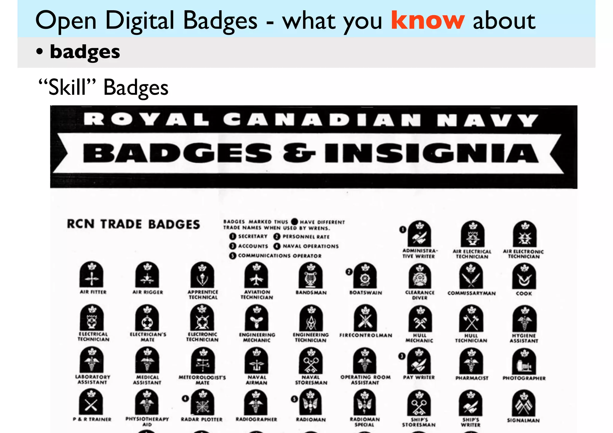 Open Digital Badges - what you know about
• badges
“Skill” Badges

 